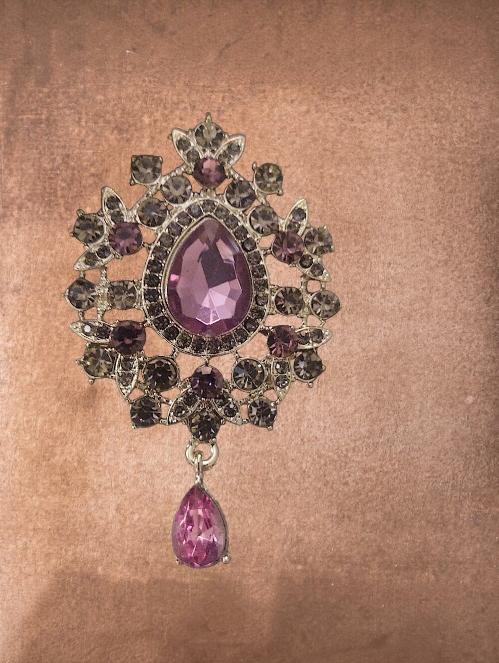 Victorian Inspired Purple Teardrop Crystal Brooch
